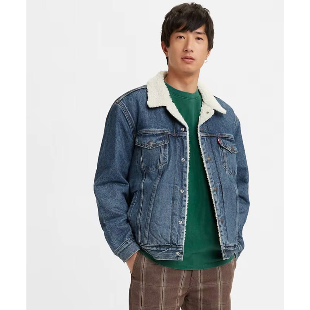 Levi's Blue Denim Sherpa Jacket with White Collar